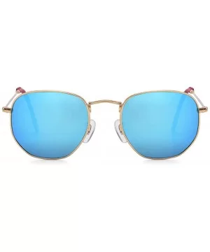 hexagonal square sunglasses for women and men polygon mirrored lens - Blue - CX18ATH0LR4 $13.50 Square