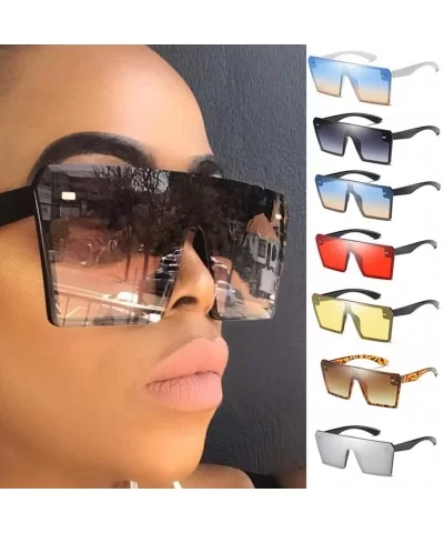 Square Oversized Sunglasses for Women Men Flat Top Fashion Shades Fashion Glasses Vintage Retro Classic - D - C719074YRUH $5....