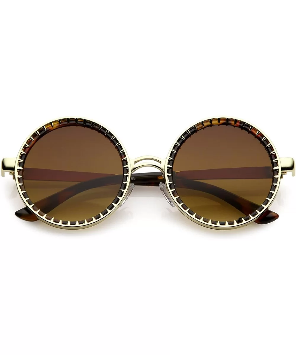 Steampunk Metal Spike Frame Flat Lens Round Sunglasses 50mm - Gold Tortoise / Amber - CX183X6ELCD $9.11 Round