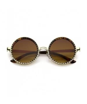 Steampunk Metal Spike Frame Flat Lens Round Sunglasses 50mm - Gold Tortoise / Amber - CX183X6ELCD $9.11 Round