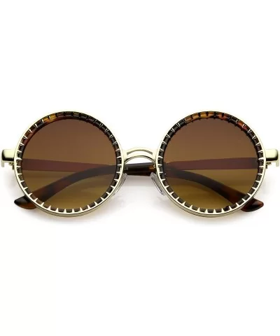 Steampunk Metal Spike Frame Flat Lens Round Sunglasses 50mm - Gold Tortoise / Amber - CX183X6ELCD $9.11 Round