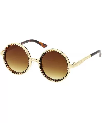 Steampunk Metal Spike Frame Flat Lens Round Sunglasses 50mm - Gold Tortoise / Amber - CX183X6ELCD $9.11 Round