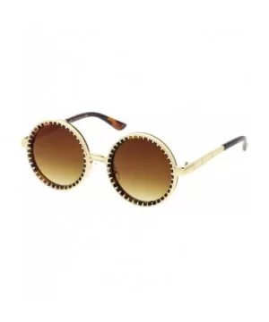 Steampunk Metal Spike Frame Flat Lens Round Sunglasses 50mm - Gold Tortoise / Amber - CX183X6ELCD $9.11 Round