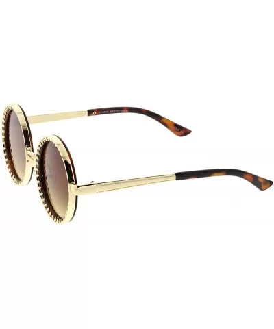 Steampunk Metal Spike Frame Flat Lens Round Sunglasses 50mm - Gold Tortoise / Amber - CX183X6ELCD $9.11 Round