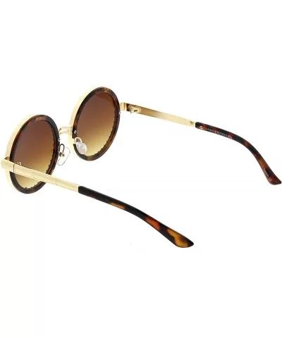 Steampunk Metal Spike Frame Flat Lens Round Sunglasses 50mm - Gold Tortoise / Amber - CX183X6ELCD $9.11 Round