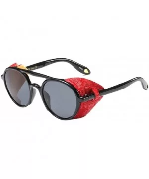 Women's Retro Classic Round Plastic Frame Sunglasses With Leather - Black Red Gray - CC18W6IKQK7 $22.28 Round