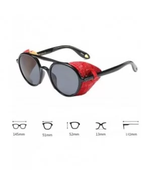 Women's Retro Classic Round Plastic Frame Sunglasses With Leather - Black Red Gray - CC18W6IKQK7 $22.28 Round