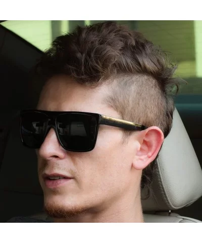 Oversize Aviator POLARIZED Sunglasses Flat Top Square Vintage Retro Fashion Men Women - Black - CY186NWMND3 $8.11 Aviator