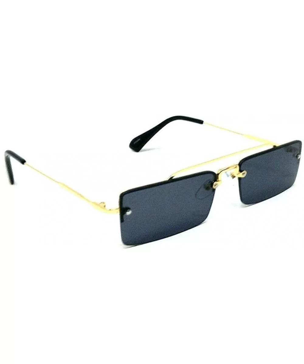 Slim Half Rim Rectangular Classic Luxury Aviator Sunglasses - Gold Metallic Frame - CB18WMDCLG9 $7.97 Rimless