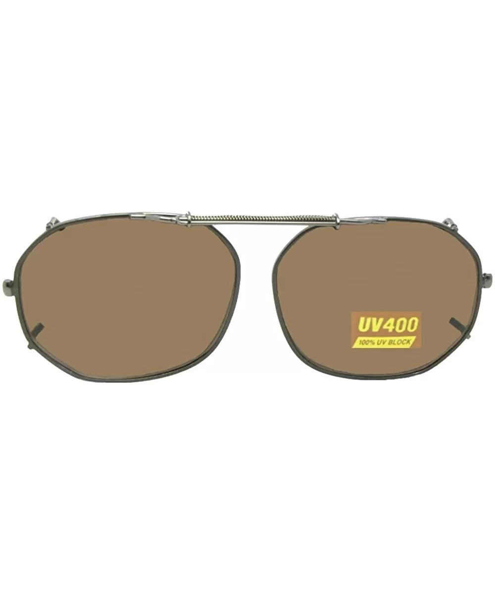 Round Square Non Polarized Clip on Sunglasses - Pewter-non Polarized Brown Lens - CZ189SW9SK3 $10.30 Square