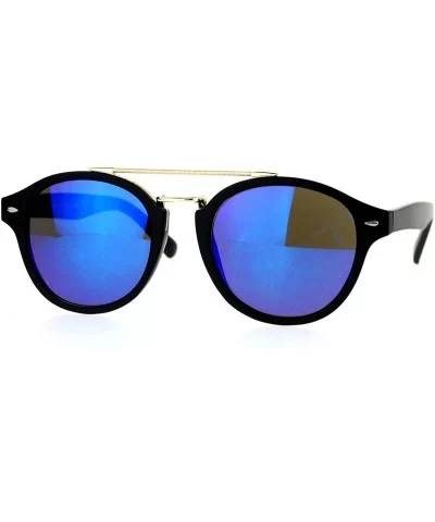 Womens Vintage Retro Fashion Sunglasses Round Designer Frame - Black (Blue Mirror) - CA1898OM8U2 $5.90 Round