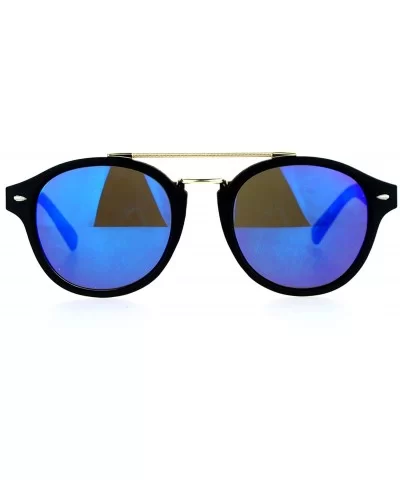 Womens Vintage Retro Fashion Sunglasses Round Designer Frame - Black (Blue Mirror) - CA1898OM8U2 $5.90 Round