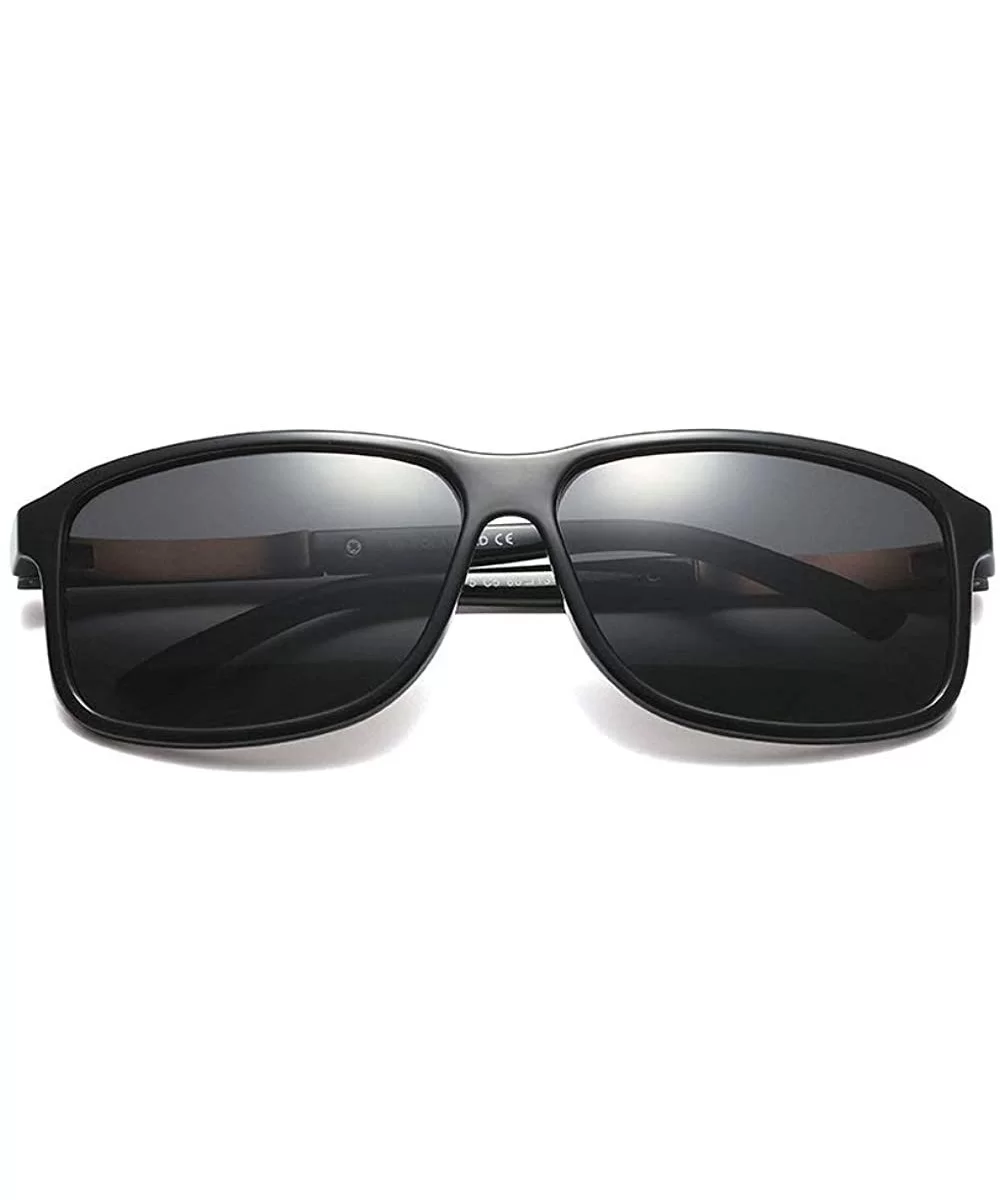 Fashion Square Glasses Brand Designer TR90 Frame Polarized Sunglasses For Men - Shiny Black - CQ18TQXGYH8 $8.56 Goggle