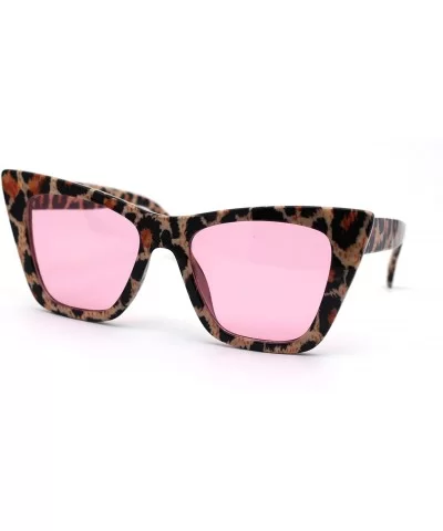 Womens Mod Style Large Square Cat Eye Hipster Plastic Sunglasses - Leopard Pink - C218AH96GA3 $6.38 Square