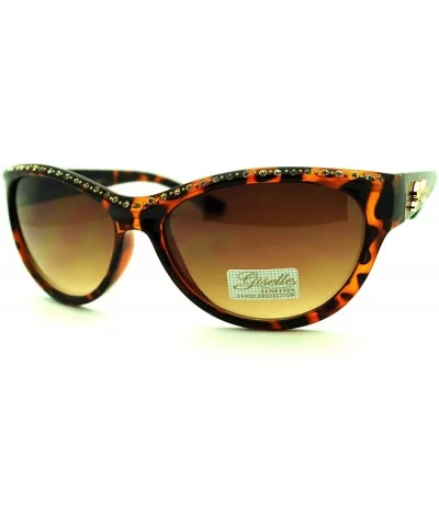 Rhinestone Top Oval Cateye Sunglasses Women's Chic Luxurious - Tortoise - C711PHTLOJH $7.98 Oval