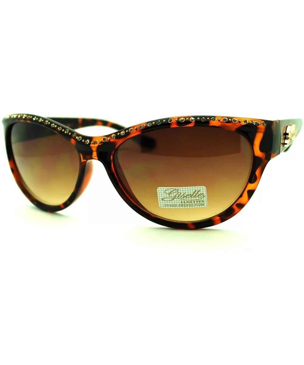 Rhinestone Top Oval Cateye Sunglasses Women's Chic Luxurious - Tortoise - C711PHTLOJH $7.98 Oval