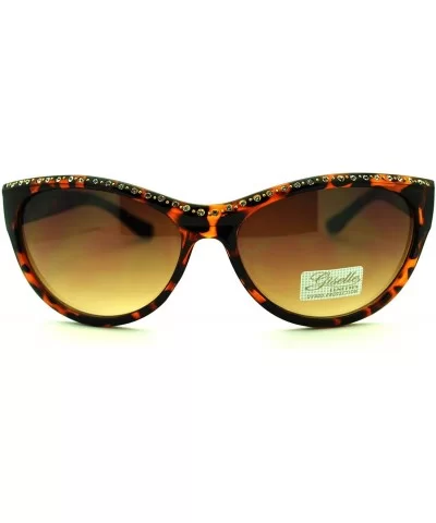 Rhinestone Top Oval Cateye Sunglasses Women's Chic Luxurious - Tortoise - C711PHTLOJH $7.98 Oval