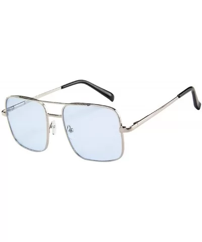 Military Style Classic Oversized Sunglasses Square Metal Frame 100% UV protection - Light Blue - C218U86XDQE $8.06 Rimless