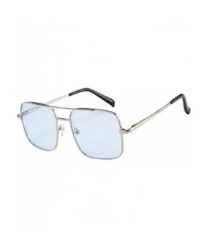 Military Style Classic Oversized Sunglasses Square Metal Frame 100% UV protection - Light Blue - C218U86XDQE $8.06 Rimless