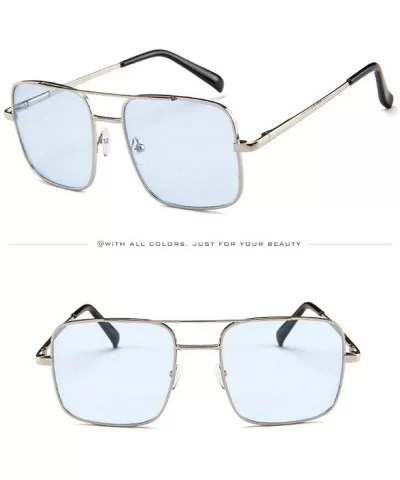 Military Style Classic Oversized Sunglasses Square Metal Frame 100% UV protection - Light Blue - C218U86XDQE $8.06 Rimless