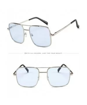 Military Style Classic Oversized Sunglasses Square Metal Frame 100% UV protection - Light Blue - C218U86XDQE $8.06 Rimless