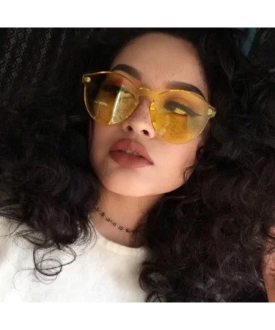 Women Ladies Fashion Cat Eye Shades Sunglasses Integrated UV Candy Colored Glasses (Yellow) - Yellow - CS184XYQ5GW $5.42 Sport