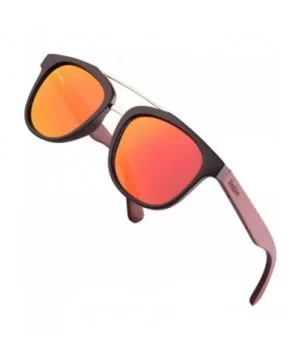 Madrid Polarized Sunglasses with Wood Temples - Black & Gold Frame - Matte Black / Coral Lens - CE194LG4SWY $29.91 Oversized