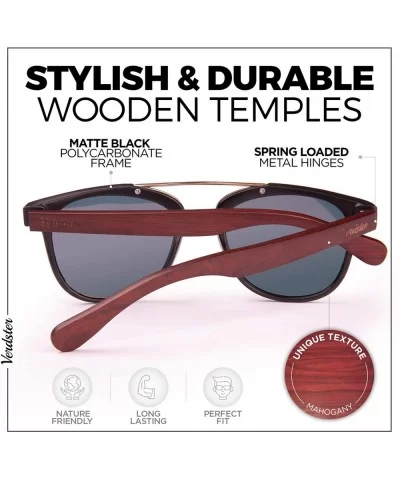 Madrid Polarized Sunglasses with Wood Temples - Black & Gold Frame - Matte Black / Coral Lens - CE194LG4SWY $29.91 Oversized