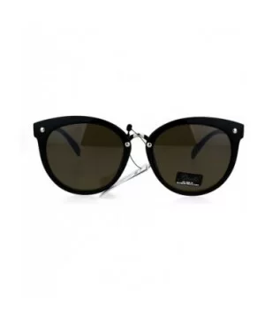 Womens Horned Rim Round Cat Eye Designer Fashion Sunglasses - Black Brown - CV182SSG2OQ $8.91 Cat Eye