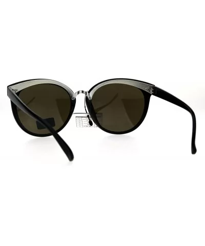 Womens Horned Rim Round Cat Eye Designer Fashion Sunglasses - Black Brown - CV182SSG2OQ $8.91 Cat Eye