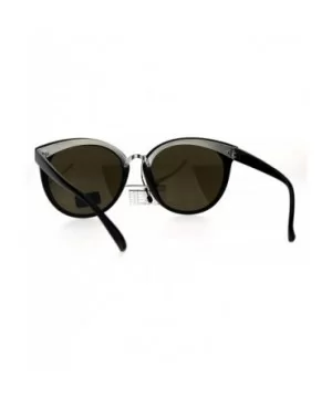 Womens Horned Rim Round Cat Eye Designer Fashion Sunglasses - Black Brown - CV182SSG2OQ $8.91 Cat Eye