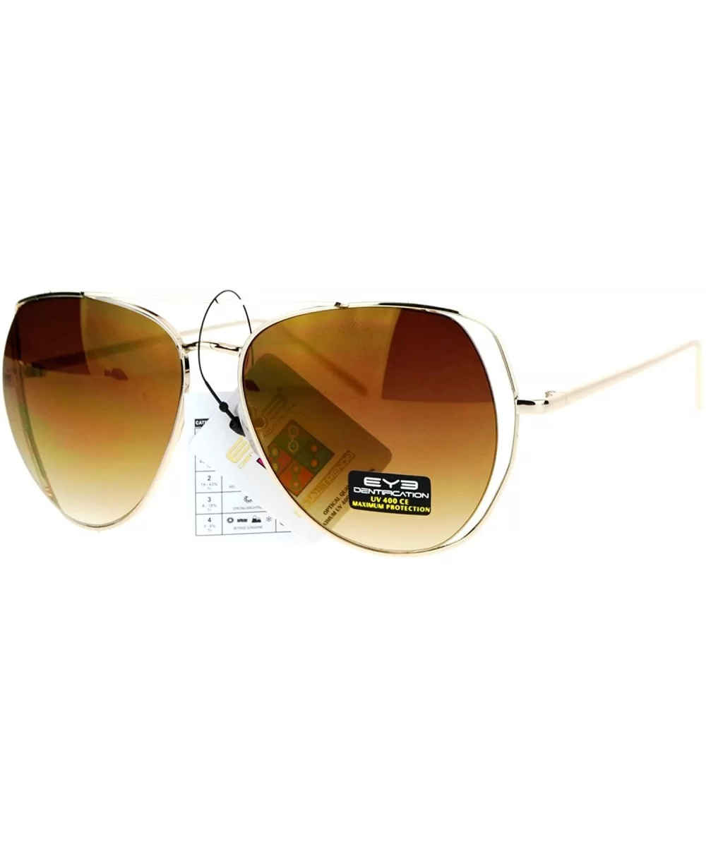 Fashion Aviator Sunglasses Womens Metal Open Frame Aviators UV 400 - Gold (Brown Mirror) - CQ1876MUUXK $9.22 Aviator