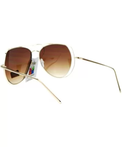 Fashion Aviator Sunglasses Womens Metal Open Frame Aviators UV 400 - Gold (Brown Mirror) - CQ1876MUUXK $9.22 Aviator