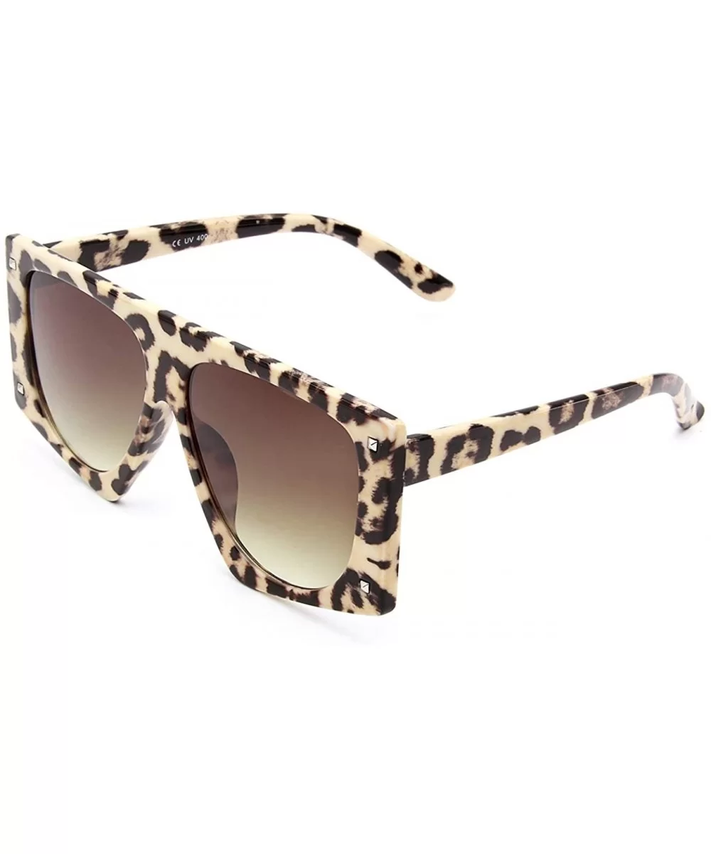 Oversized Square Sunglasses for Women Man Fashion Leopard Flat Top Sun Glasses - Leopard - CB18WRIZYWT $7.29 Square