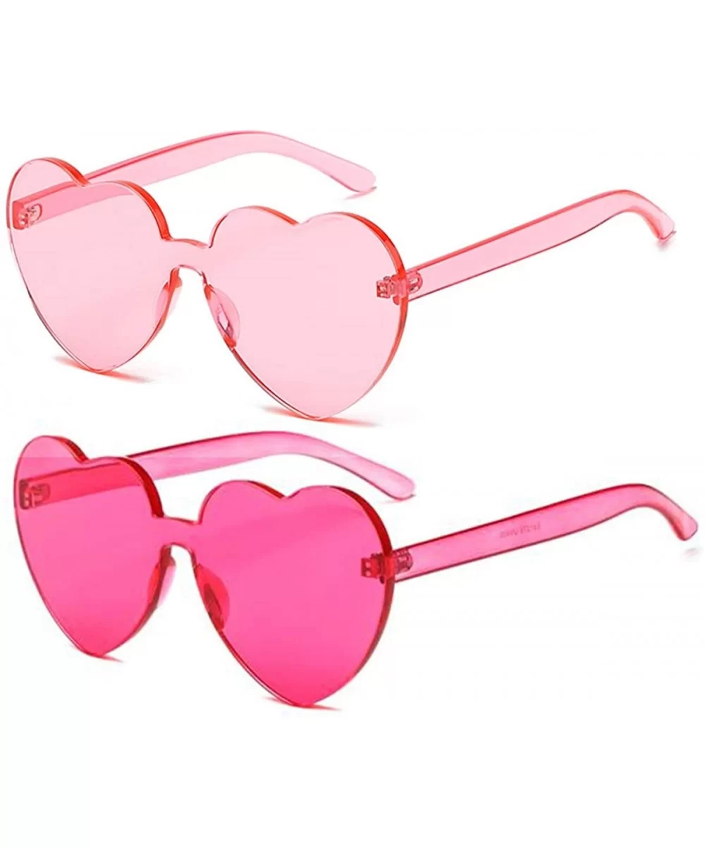 Heart Shape Sunglasses One Piece Transparent Rimless Candy Color Glasses - A Pink- Dark Pink - CE196ETM7E0 $6.15 Aviator