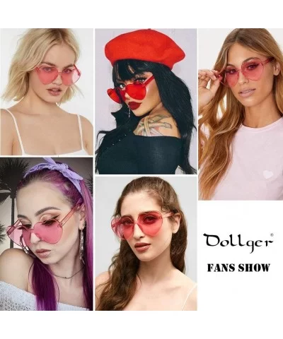 Heart Shape Sunglasses One Piece Transparent Rimless Candy Color Glasses - A Pink- Dark Pink - CE196ETM7E0 $6.15 Aviator