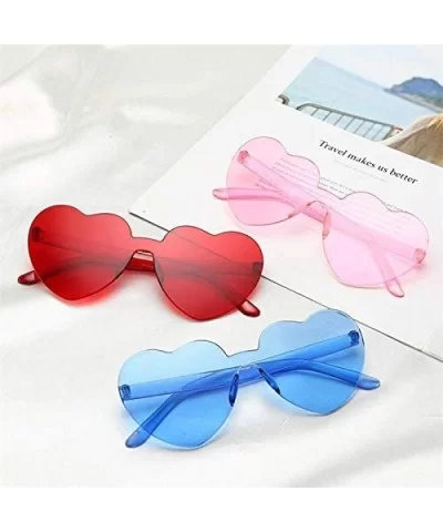 Heart Shape Sunglasses One Piece Transparent Rimless Candy Color Glasses - A Pink- Dark Pink - CE196ETM7E0 $6.15 Aviator