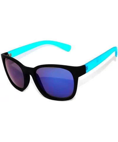 Matte Reflective Mirror Lens Sunglasses Soft Finish Colored Frame - Black - Blue Frame Blue Lens - CS11N52CNQ1 $5.82 Wayfarer