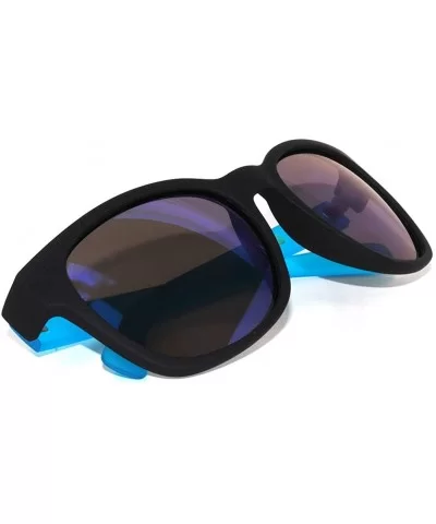 Matte Reflective Mirror Lens Sunglasses Soft Finish Colored Frame - Black - Blue Frame Blue Lens - CS11N52CNQ1 $5.82 Wayfarer