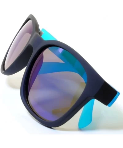 Matte Reflective Mirror Lens Sunglasses Soft Finish Colored Frame - Black - Blue Frame Blue Lens - CS11N52CNQ1 $5.82 Wayfarer