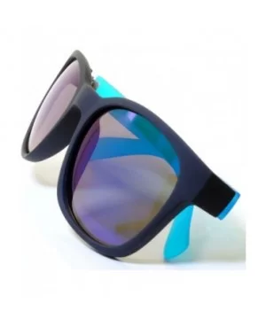 Matte Reflective Mirror Lens Sunglasses Soft Finish Colored Frame - Black - Blue Frame Blue Lens - CS11N52CNQ1 $5.82 Wayfarer