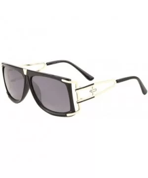 Designer Flat Top Metal Cut Out Temple Sunglasses - Smoke Black - CT198E98R6I $13.68 Shield