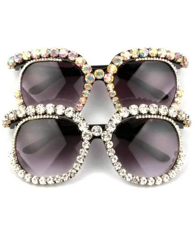 Fashion Big Frame Sunglasses Personality Tide Colorful Rhinestone Sunshade mirror - White - C218WQD79LK $14.47 Square