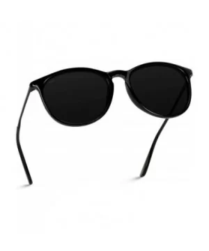 Round Retro Polarized Lens Classic Sunglasses for Women - Black Frame/Black Lens - CI18M5AW3UN $18.52 Oval