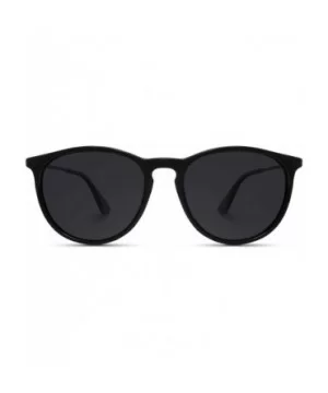 Round Retro Polarized Lens Classic Sunglasses for Women - Black Frame/Black Lens - CI18M5AW3UN $18.52 Oval