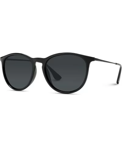 Round Retro Polarized Lens Classic Sunglasses for Women - Black Frame/Black Lens - CI18M5AW3UN $18.52 Oval