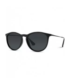 Round Retro Polarized Lens Classic Sunglasses for Women - Black Frame/Black Lens - CI18M5AW3UN $18.52 Oval