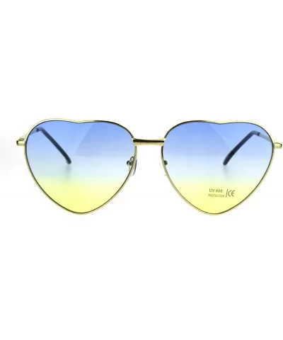 Oceanic Gradient Lens Heart Shape Valentine Love Metal Rim Sunglasses - Blue Yellow - C2185NNHTW9 $9.08 Rectangular