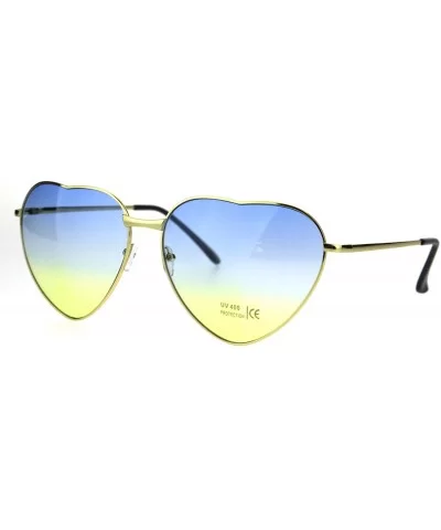 Oceanic Gradient Lens Heart Shape Valentine Love Metal Rim Sunglasses - Blue Yellow - C2185NNHTW9 $9.08 Rectangular