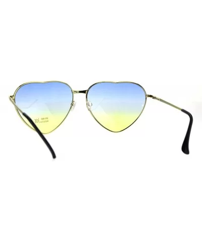 Oceanic Gradient Lens Heart Shape Valentine Love Metal Rim Sunglasses - Blue Yellow - C2185NNHTW9 $9.08 Rectangular